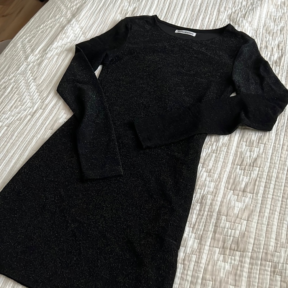 Reformation "Radford" Black Sparkle Mini Dress